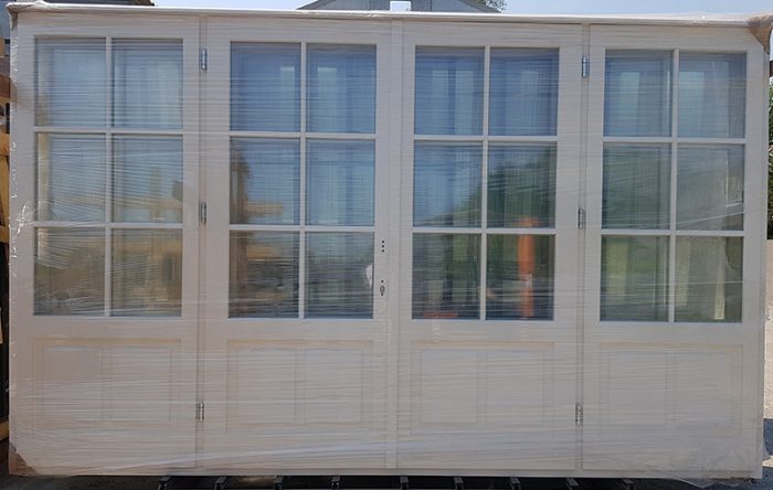 Aanbieding openslaande deur  360cm x 220cm 1/4 paneel met 8x4 ruitverdeling
