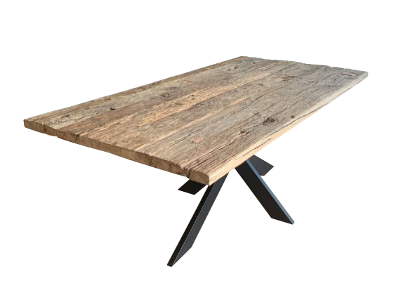 Ruig eiken tafelblad moderne fauteuils